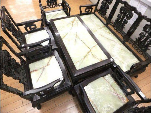 中国家具の大理石　黒壇