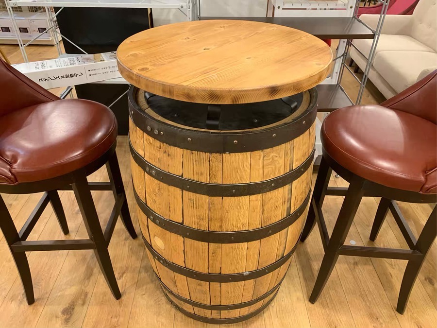樽の立ち飲みテーブル★円形木製カウンターテーブル 樽型ベース 10/10まで】樽の立ち飲みテーブル☆円形木製カウンターテーブル 樽型ベース