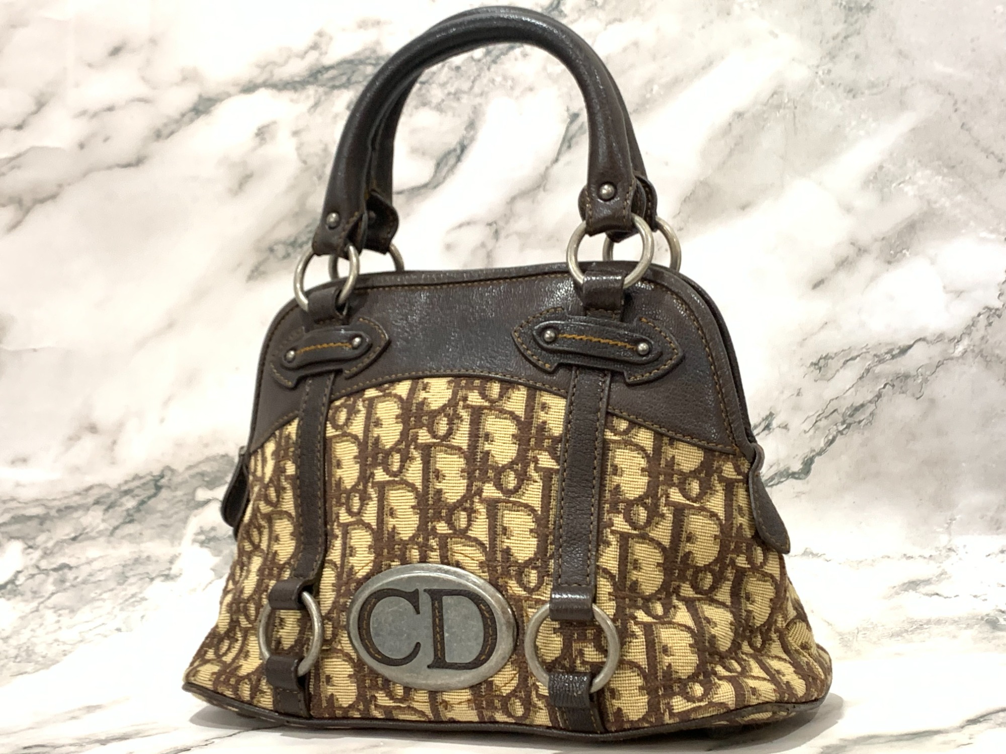 ヴィンテージ⭐︎クリスチャンディオール ロマンティック ハンドバッグ　トロッター Christian Dior】クリスチャンディオール『トロッター柄