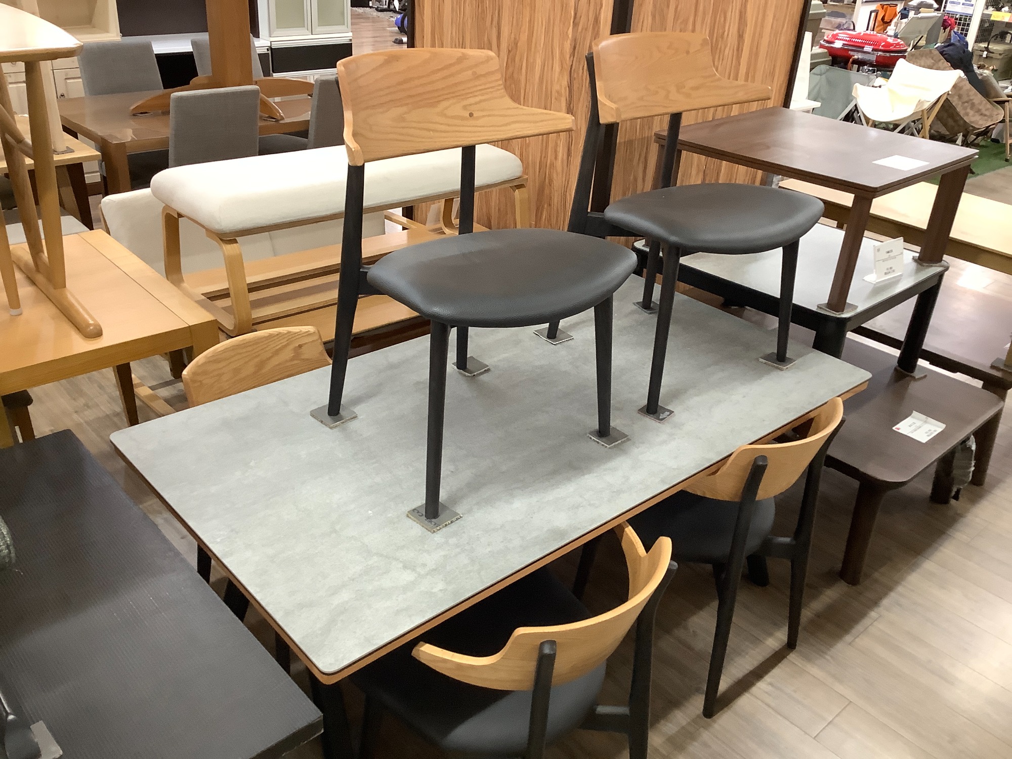 ダイニング7点セット 筑波産商 ボニー グレー×ナチュラル×ブラック 79