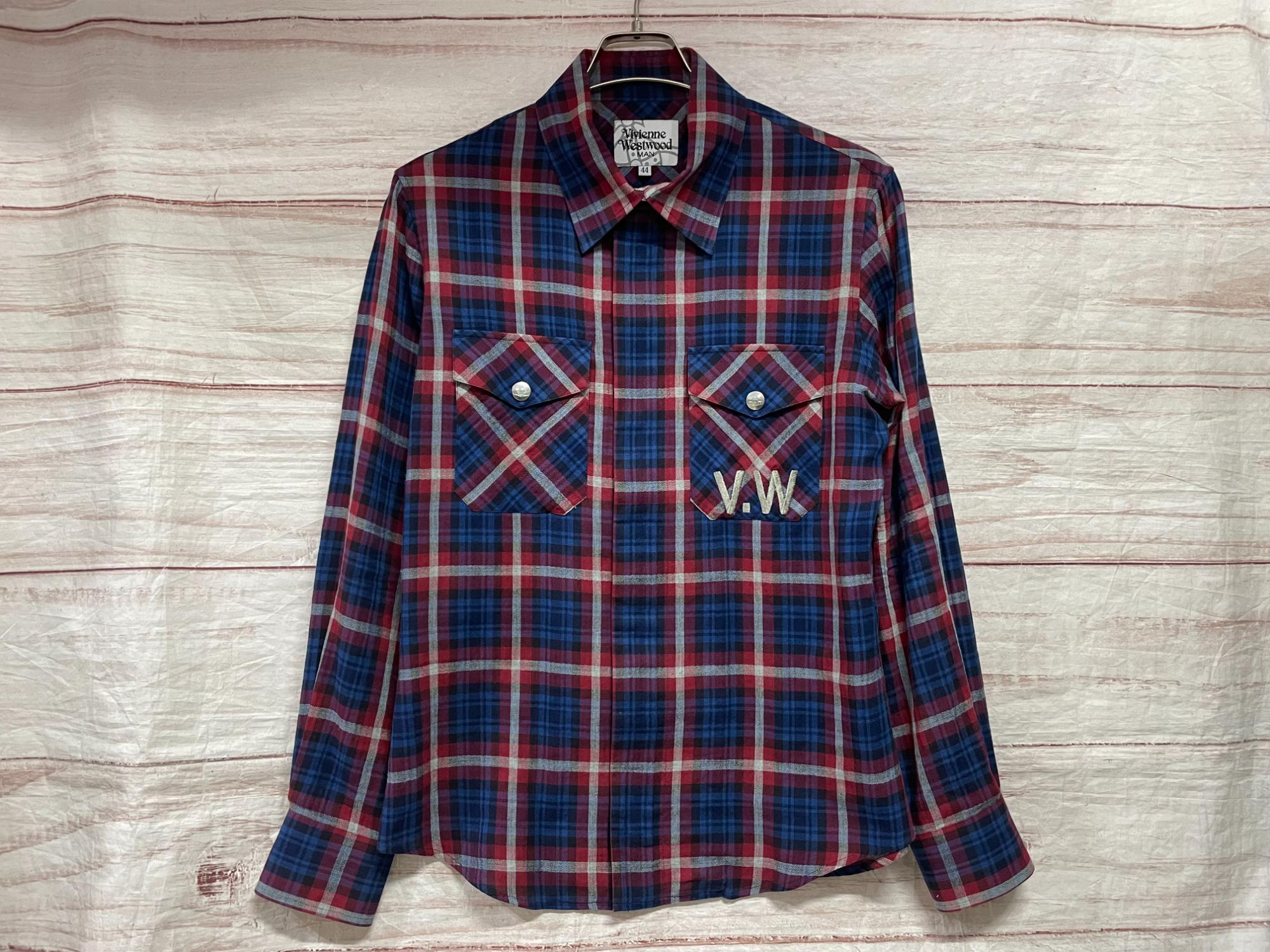 Vivienne Westwood 長袖チェックシャツ 赤と紺 スマホで購入】Vivienne Westwood（ヴィヴィアン・ウエストウッド