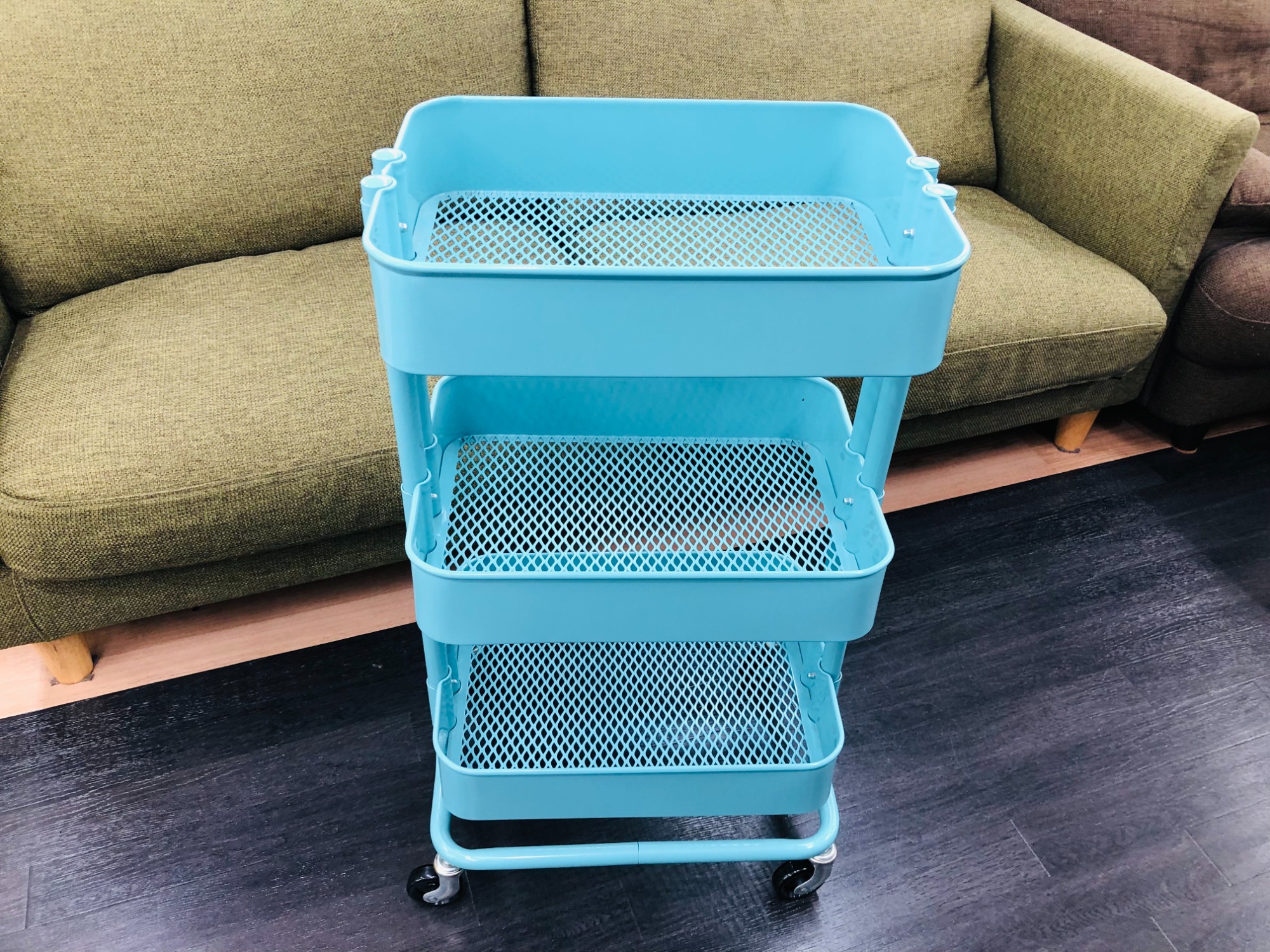 クラシック風 キャスタートレー ワゴン 青色 クラシック風 キャスター