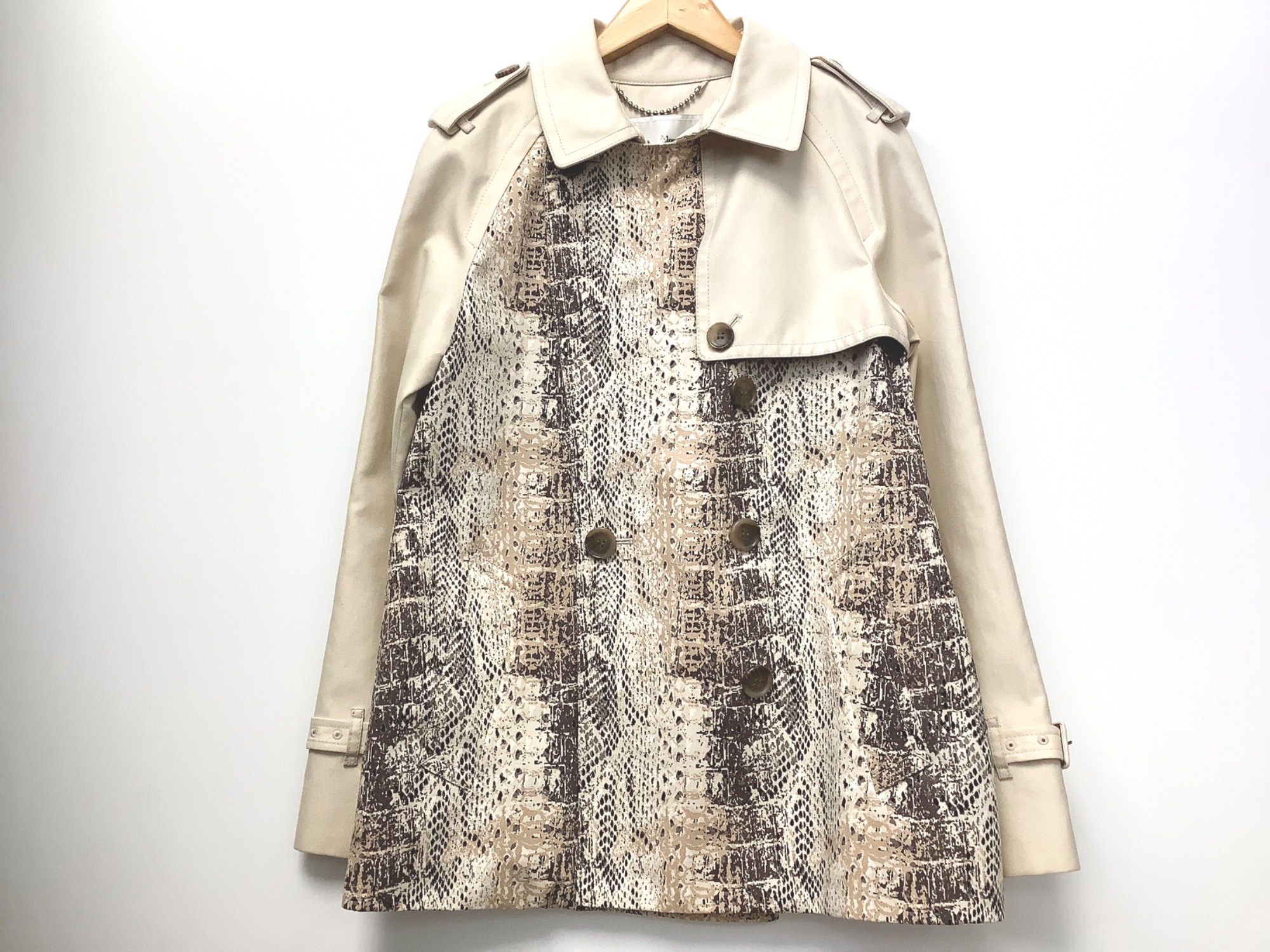 COACH　ショートトレンチコート コーチショートトレンチコートロゴ総柄ベージュMサイズ