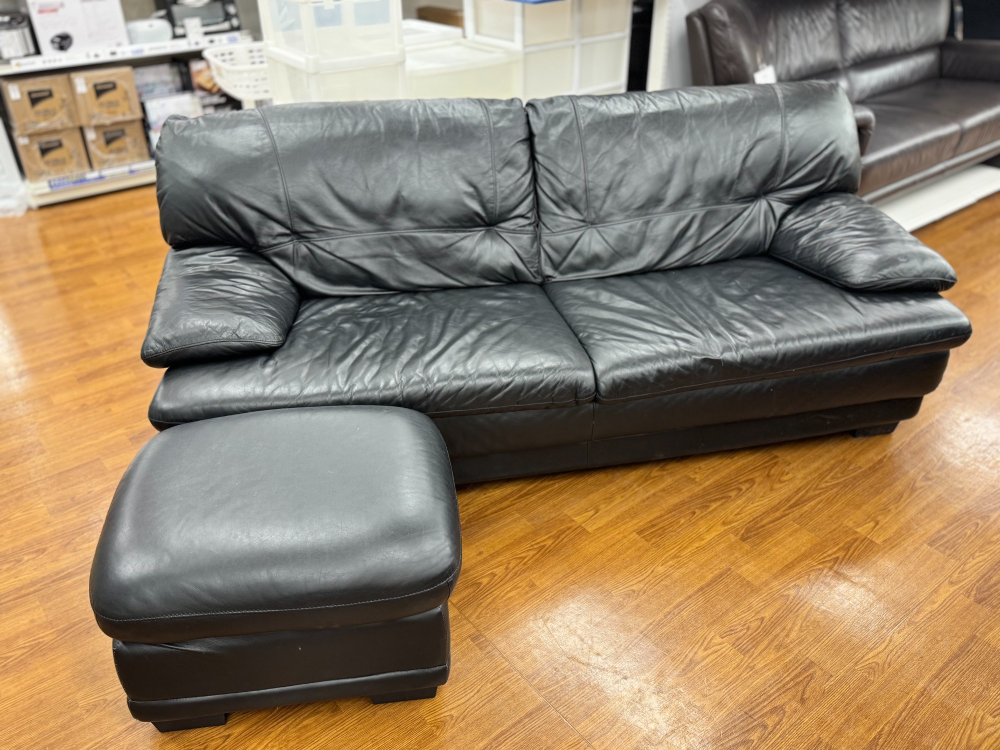 高級 IDC大塚家具 レザー 総革　オットマン 大塚家具idc本革2人掛けオットマンインテリアソファ