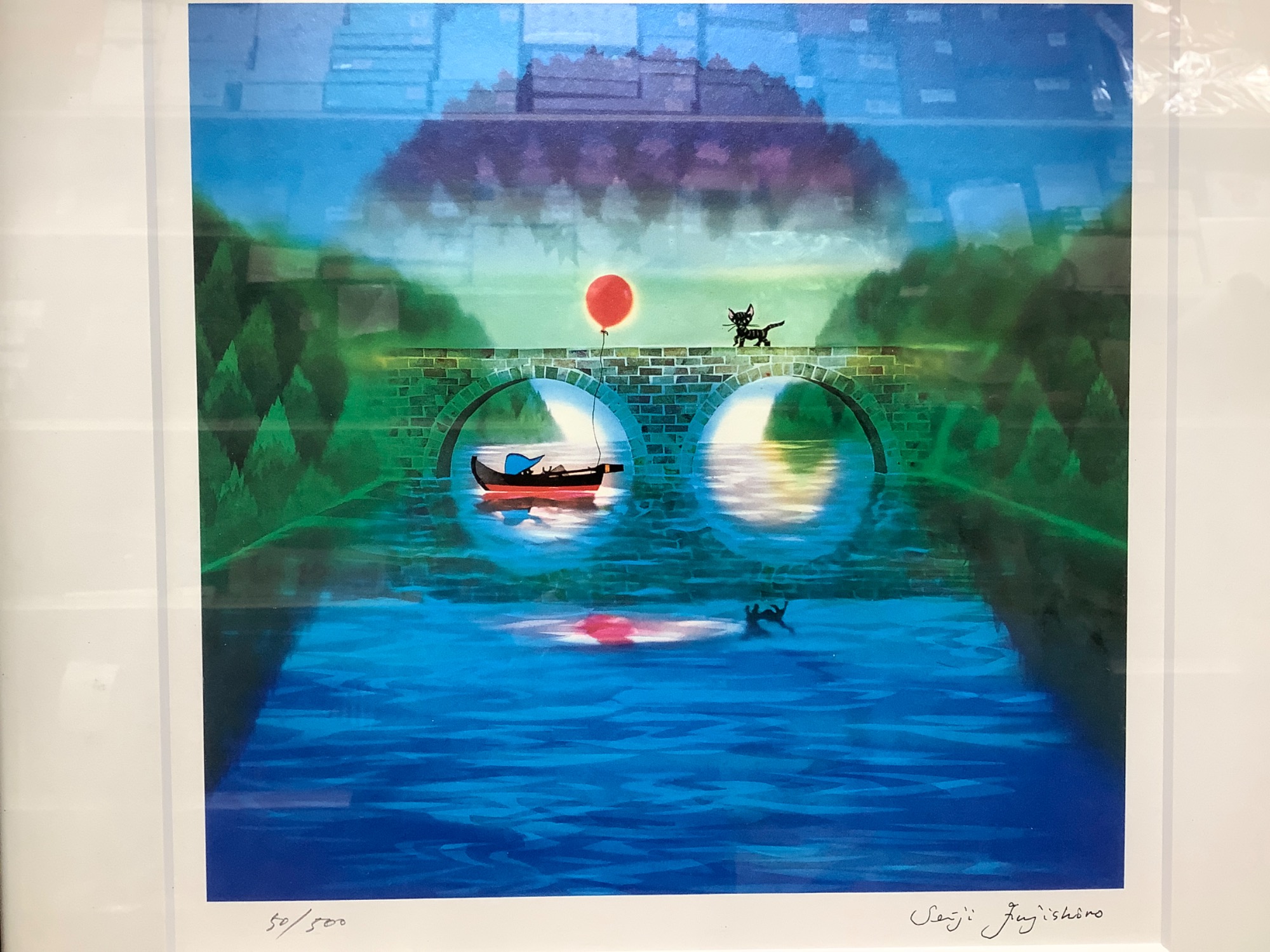 幻想的な影絵と言えば】藤城清治 リトグラフ 影絵 めがね橋 が