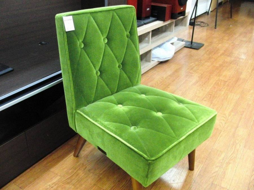 c*c様 昭和　レトロ　難有り　カリモク　緑色ベルベット風回転チェア カリモク60 Kチェア1シーターモケットグリーン（ウォールナット色塗装