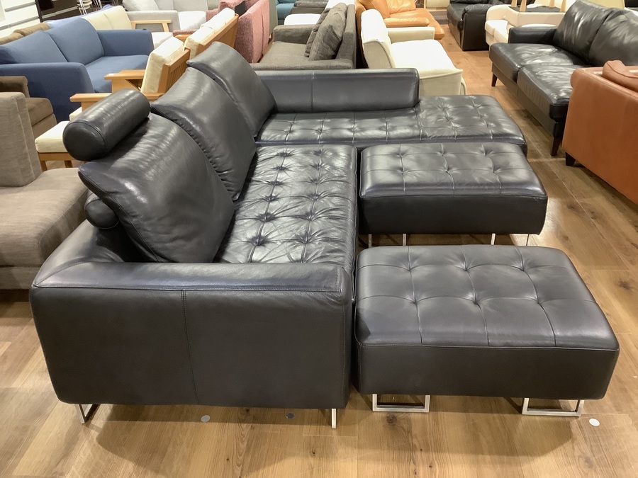 定価70万円以上！！IDC大塚家具 総革張カウチソファ L/S COMFORT-11が