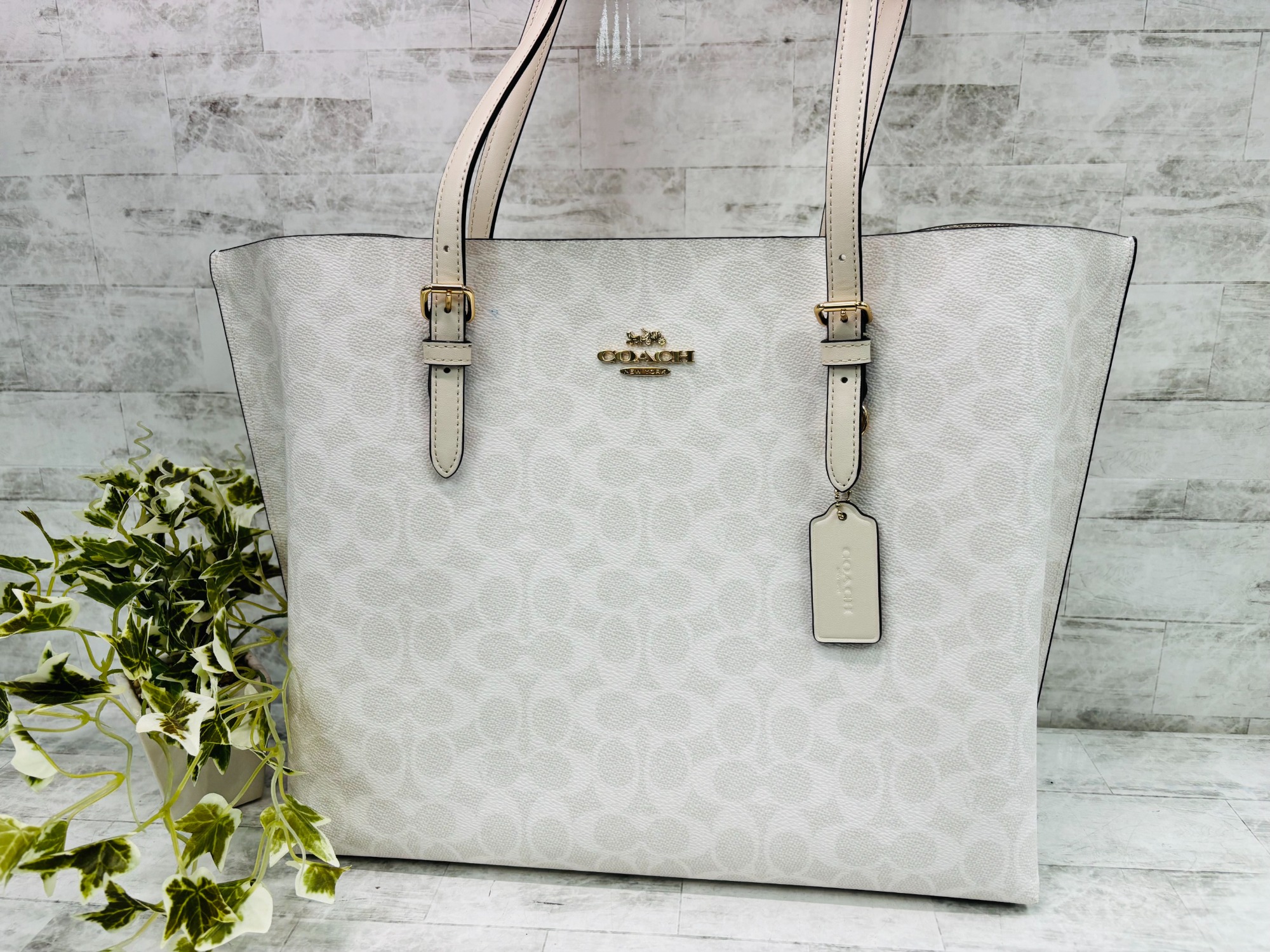 【希少】COACH コーチ トートバッグ シグネチャ ホワイト F16598 Brandol / COACH コーチ トートバッグ シグネチャー コーテッド