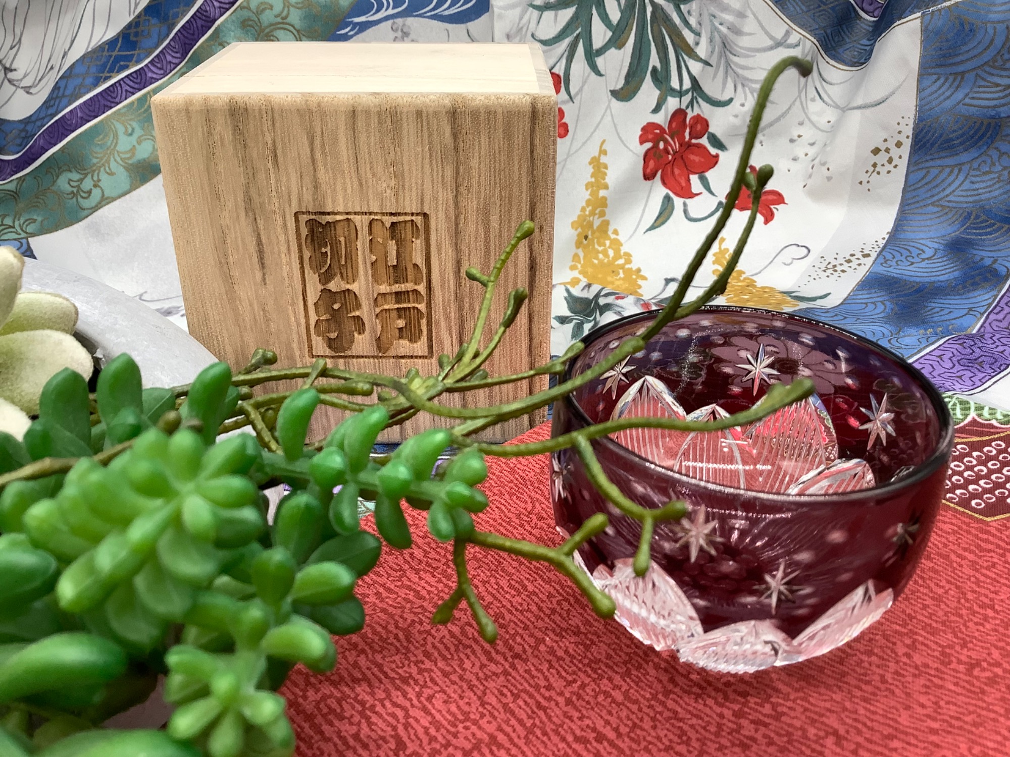 未使用☆江戸切子 瀧澤利夫 ペアロックグラス（切子、江戸切子、薩摩