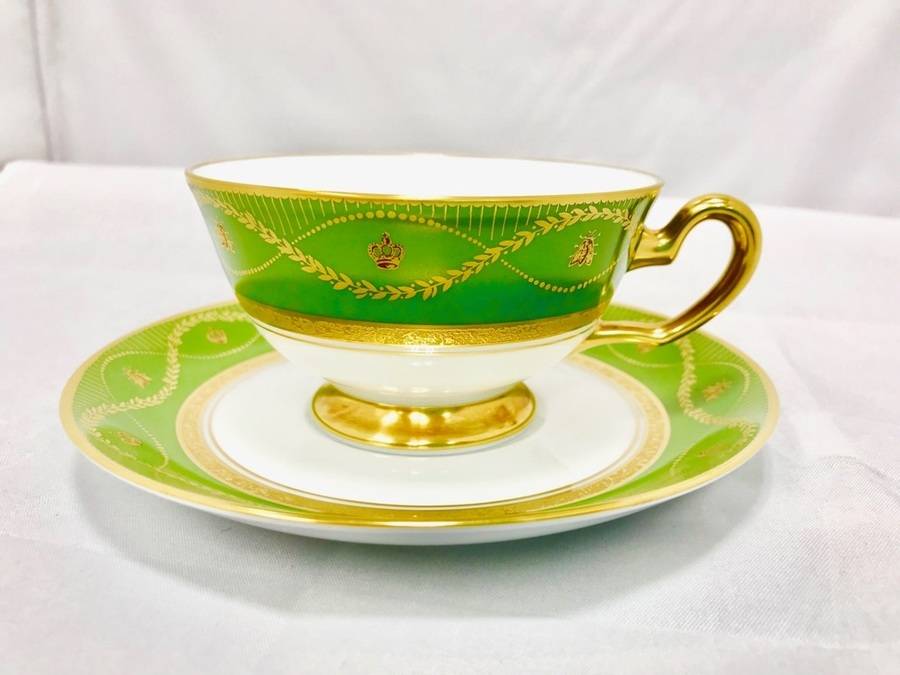 OKURA 大倉陶園　ナポレオン緑色と金のディナー皿６枚セット　レストラン様にも OKURA 大倉陶園ナポレオン緑色と金のディナー皿6枚セットレストラン様にも