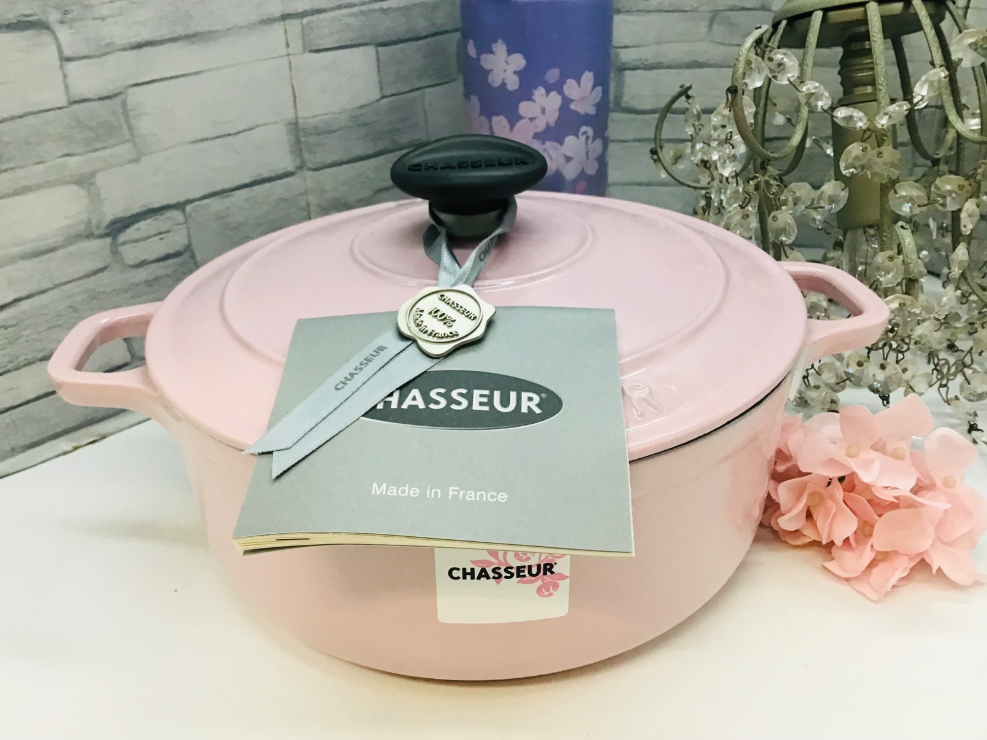 CHASSEUR 両手鍋 クリーム色 約24cm 新品】CHASSEUR 両手鍋 24㎝ピンク