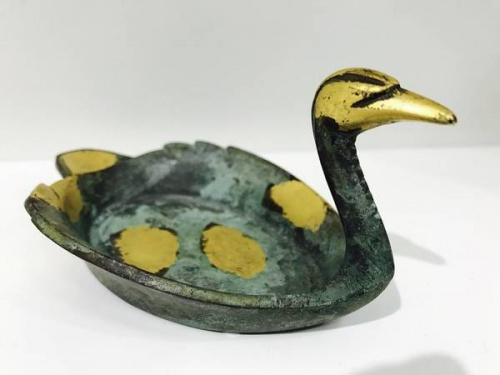 古美術 平安 蔵六 造 塗金 銅 莨皿 一対 共箱 古美術 平安 蔵六 造 塗金 銅 莨皿 一対 共箱