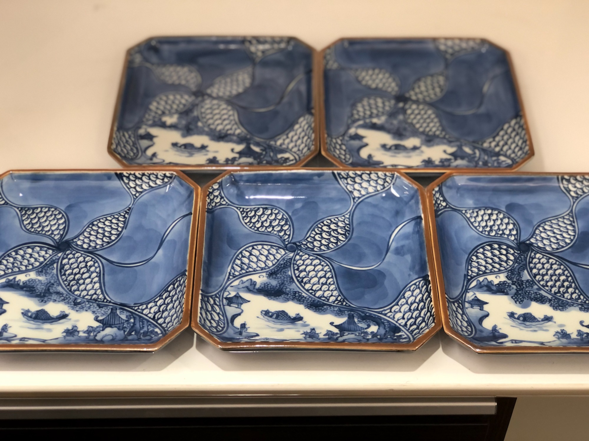 加藤 利昌 染付瑞鳥祥瑞大皿二客