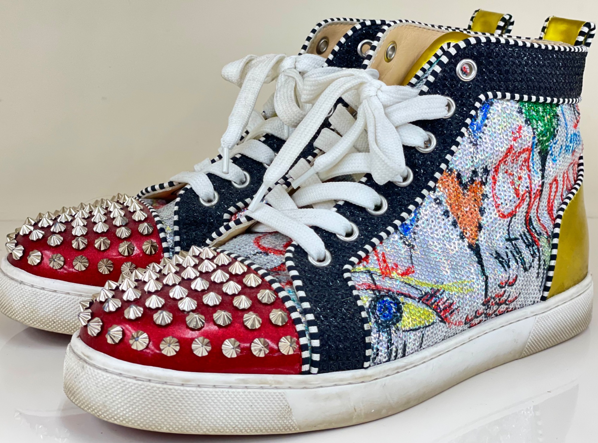 クリスチャンルブタン スニーカー 35 ハイカット Louis Spikes ブラック カーフレザー - Shoes - Men - Christian