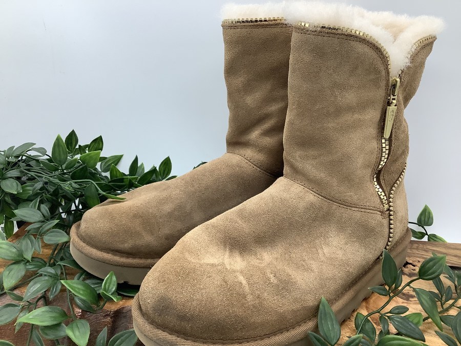 UGG アグ フローレンス ムートンブーツ グレー サイドジッパー 24cm