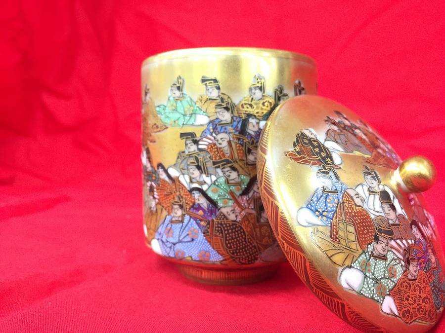 九谷焼・百人一首絵・夫婦湯呑み 九谷焼・百人一首絵・夫婦湯呑み