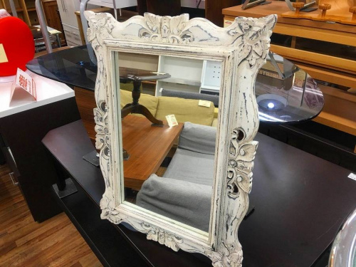 額のウッドレリーフミラー