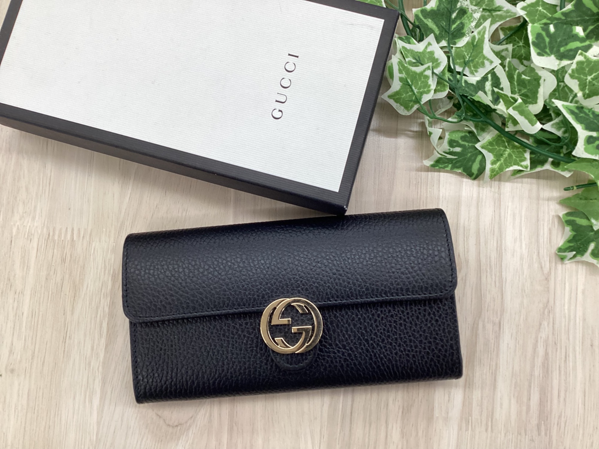 関税込み】 ☆GUCCI☆ ロゴ インターロッキング レザー 長財布