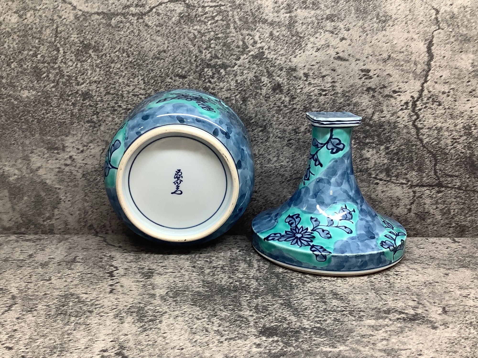 A1231-3/源右衛門窯/青彩菊絵取鉢5客/共箱/飾鉢/菓子鉢/懐石道具/ A1231-3/源右衛門窯/青彩菊絵取鉢5客/共箱/飾鉢/菓子鉢/懐石道具