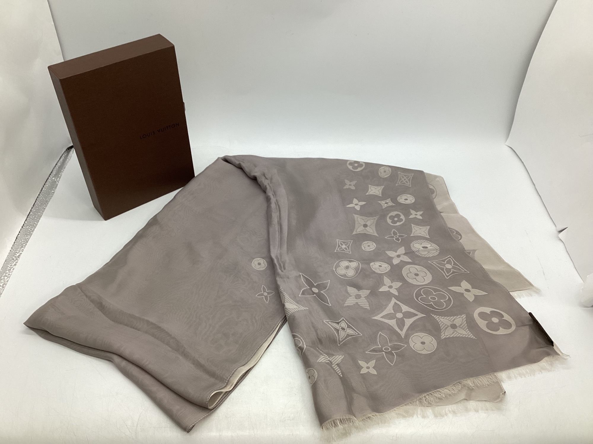 ルイ・ヴィトン 大判ストール 美品】ルイヴィトン ショール モノグラム シャイン ノワール 大判ストール