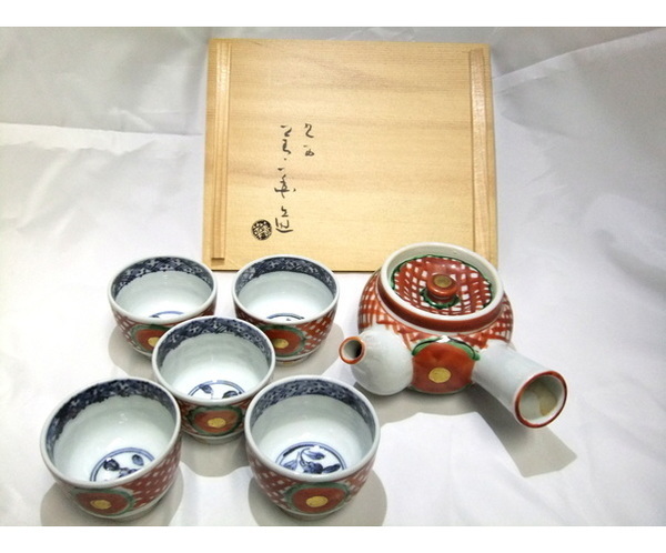 九谷焼】急須＆湯呑みセット＜須田菁華 赤玉文＞を買取入荷