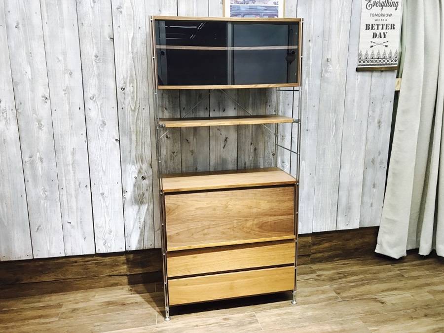 美品★無印 ステンレスユニットシェルフ　ウォールナット　フラップ扉　引き出し 無印良品(MUJI)の人気のウォールナット材×ステンレス ユニット