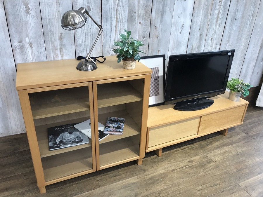 無印良品】当店人気のキャビネット（ガラス扉）・オーク材AV