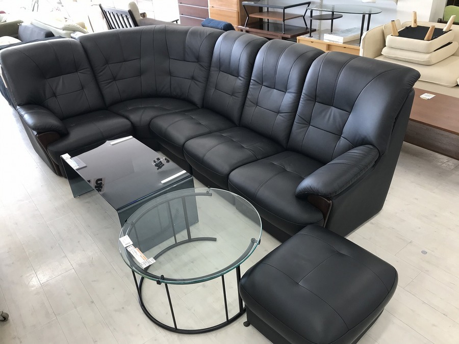 【トレファク神戸南店】コーナーソファーオットマン付き合皮ブラック【取りに来られる方限定】 DOLCE(ドルチェ)のコーナーソファーご紹介です！！【トレファク堺福田