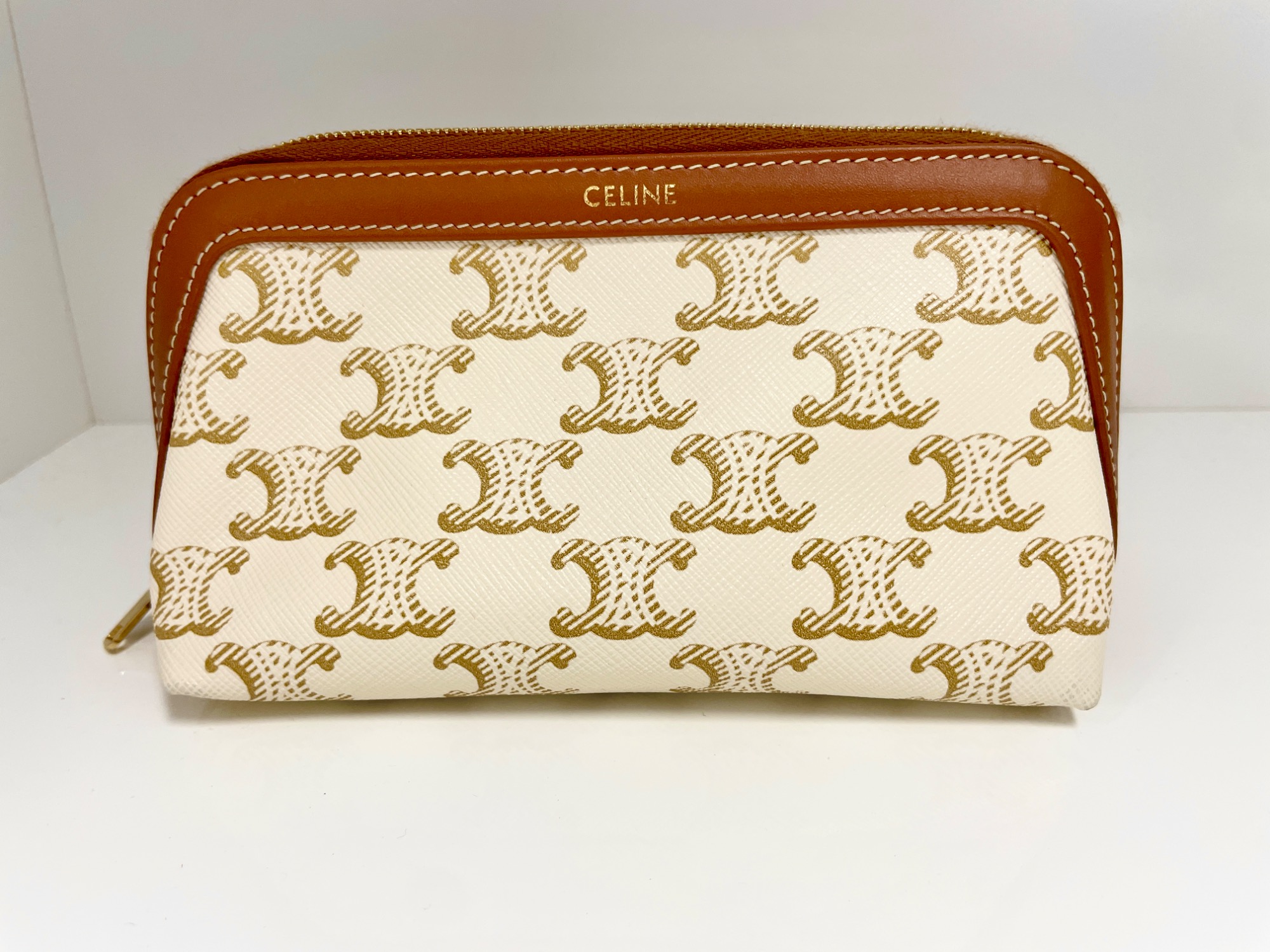 Celine/セリーヌ】スモールコスメティックポーチ ブラウン×ホワイト