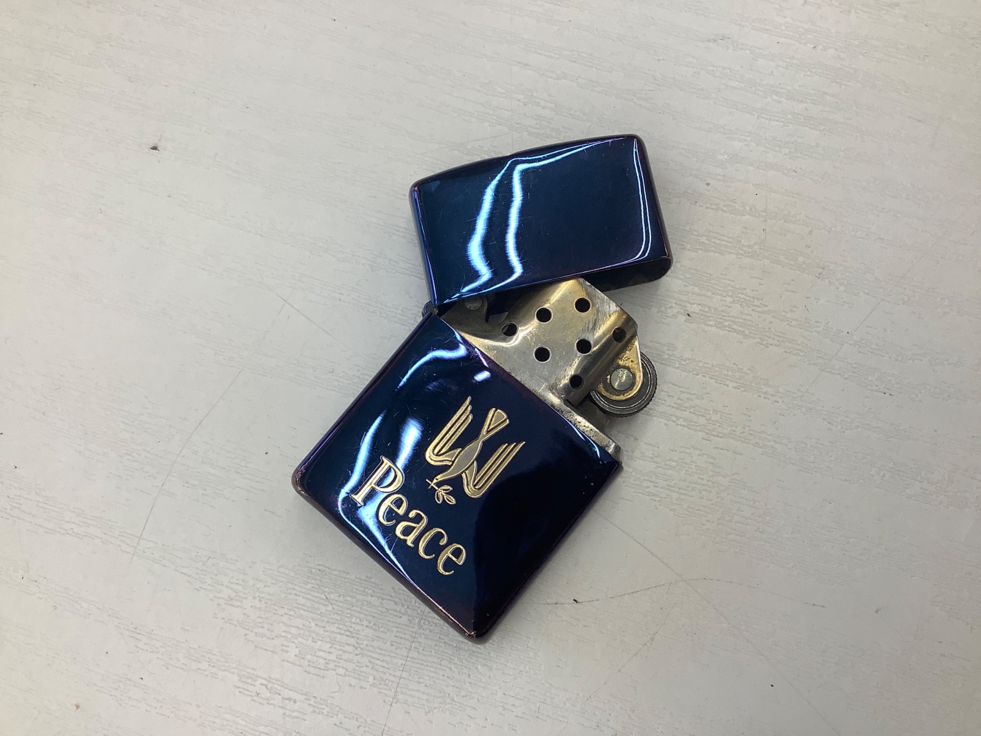 zippo THE PEACE DESIGN 限定品 ヴィンテージ 2001年製 ZIPPO/ジッポー Peace/ピース ブルーチタン 01年製/ザ・ピース