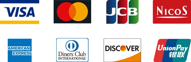 VISA,MasterCard,JCB,NICOS,AMERICAN EXPRESS,Diners Club,DISCOVER,UnionPay