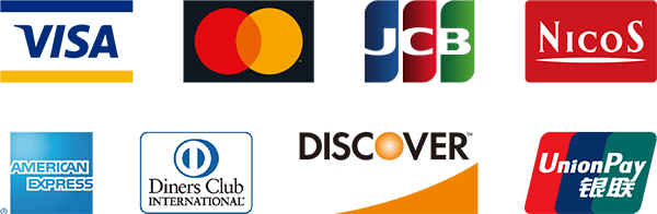 VISA,MasterCard,JCB,NICOS,AMERICAN EXPRESS,Diners Club,DISCOVER,UnionPay