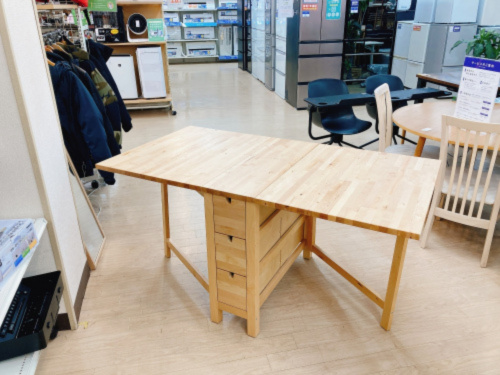 ナチュラル IKEA／イケア 3点ダイニングセット 天板折りたたみで