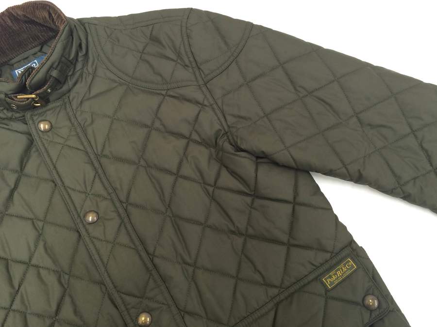 ラルフローレン キルティングジャケット XL ブラック 襟コーデュロイ 刺繍 ナイロンジャケット 購入ファッション