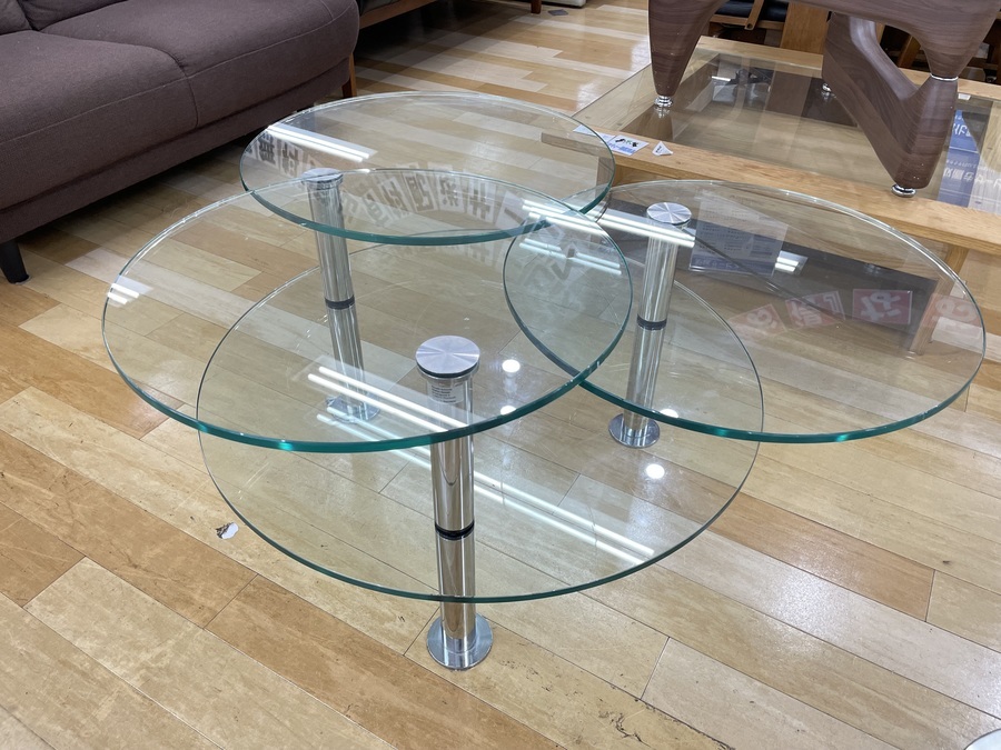 IDC大塚家具 可変式 ガラス テーブル-